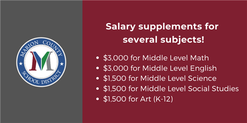 Salary supplements for teaching positions in Marion County SC 